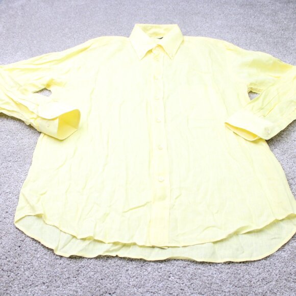 Canali Dress Shirt Mens Medium Yellow 100% Linen Long Sleeve Button Down - Picture 3 of 14